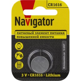 93826 NAVIGATOR | Элемент питания литиевый CR1616 93 826 NBT-CR1616-BP1 (блист.1шт)