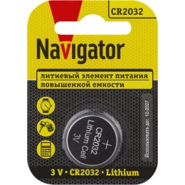 93823 NAVIGATOR | Элемент питания литиевый CR2032 93 823 NBT-CR2032-BP1 (блист.1шт)