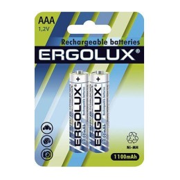 12446 Ergolux | Аккумулятор AAA/HR03 1.2В 1100мА.ч Ni-MH NHAAA1100BL2 BL-2 металлик (блист.2шт)