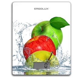 13602 Ergolux | Весы кухонные ELX-SK02-С01 до 5кг 195х142мм бел. яблоки