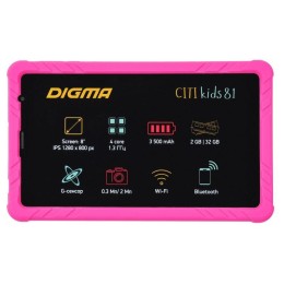 Планшет CITI Kids 81 MT8321 (1.3) 4C RAM 2Гбайт ROM 32Гбайт 8дюйм IPS 1280х800 3G Android 10.0 Go 2Mpix 0.3Mpix BT GPS WiFi Touch microSDHC 64Гбайт minUSB 3500мА.ч роз. Digma 1396386